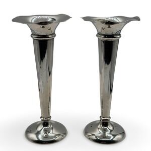 Vintage Pair English Silver Plated Weighted Trumpet Candlesticks AP Hallmark